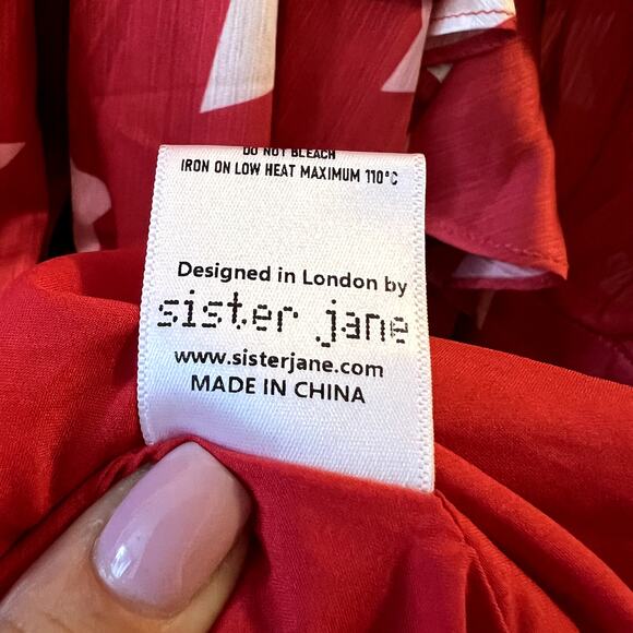 Sister Jane midi ruffle dress with full skirt in red star print size M SW - Picture 9 of 9